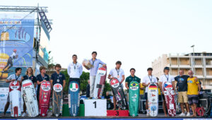 Men's podium. Maeder won the open trophy but Pianosi won the Europeans